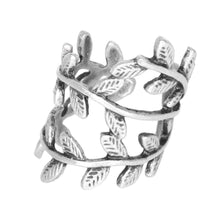 Elegant Antique Silver Plated Leaf Ring for Women, Minimalist Style