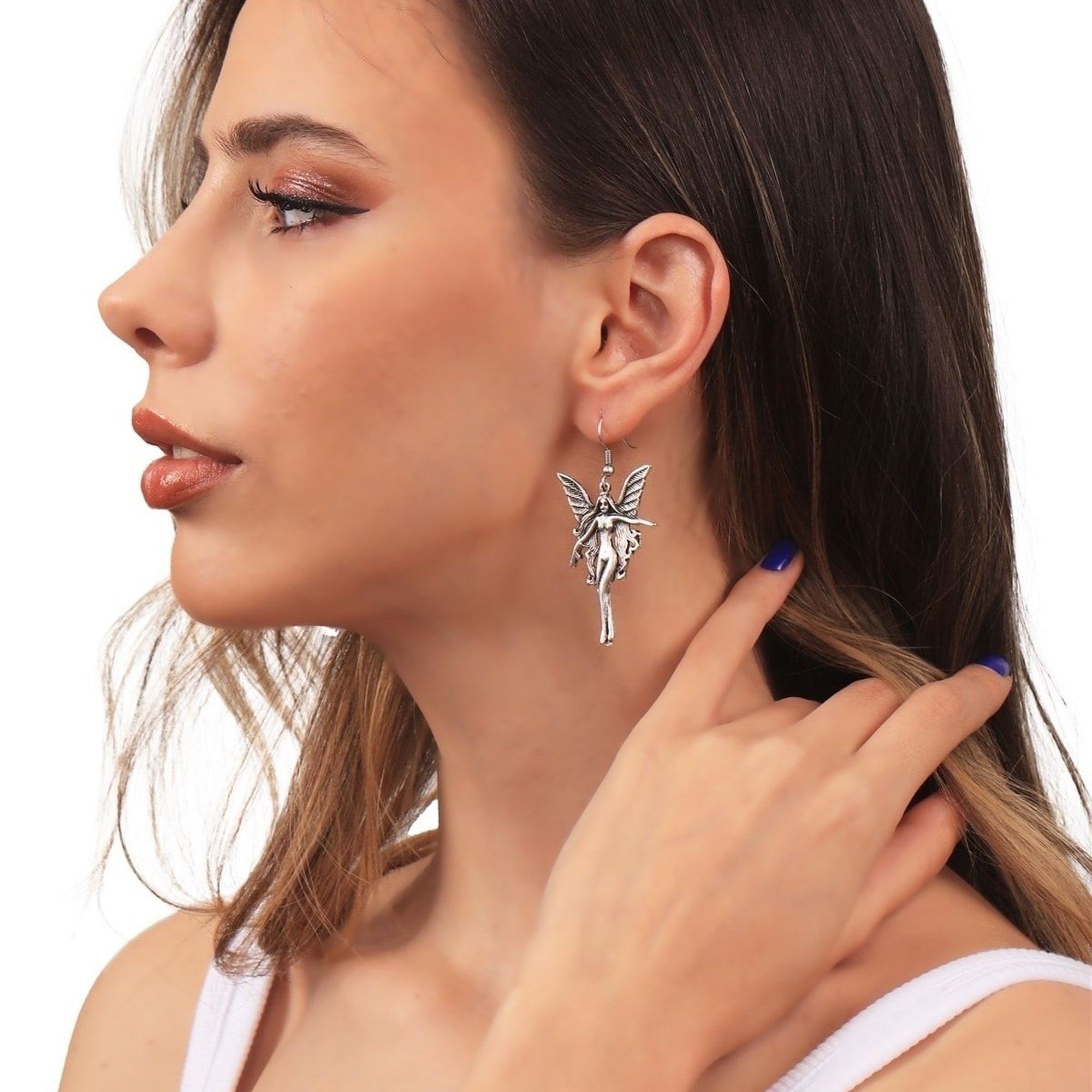 Antique Silver Plated Angel Wing Dangle Earrings for Women