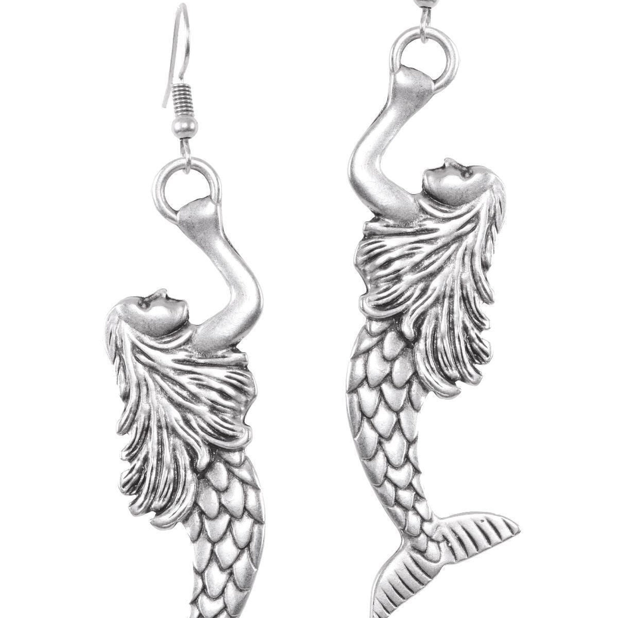 Antique Silver-Plated Mermaid Dangle Earrings for Elegant Women