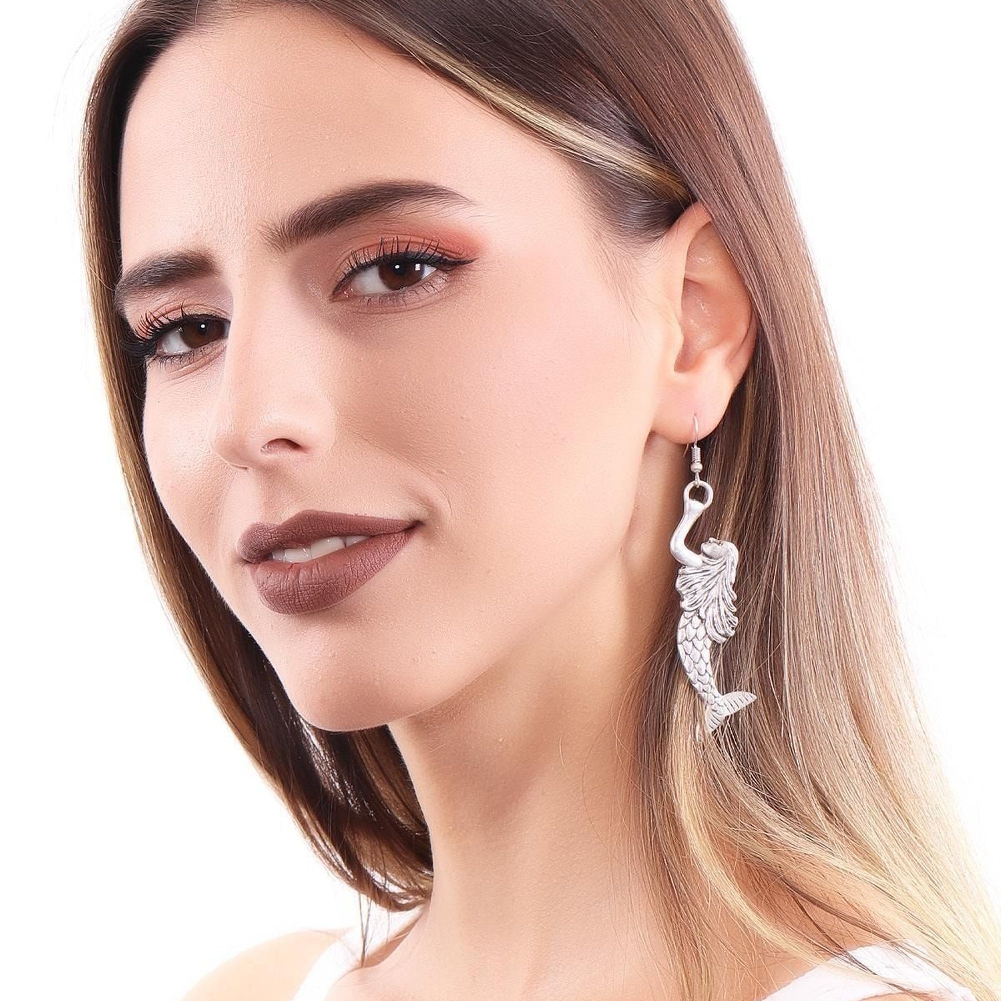 Antique Silver-Plated Mermaid Dangle Earrings for Elegant Women