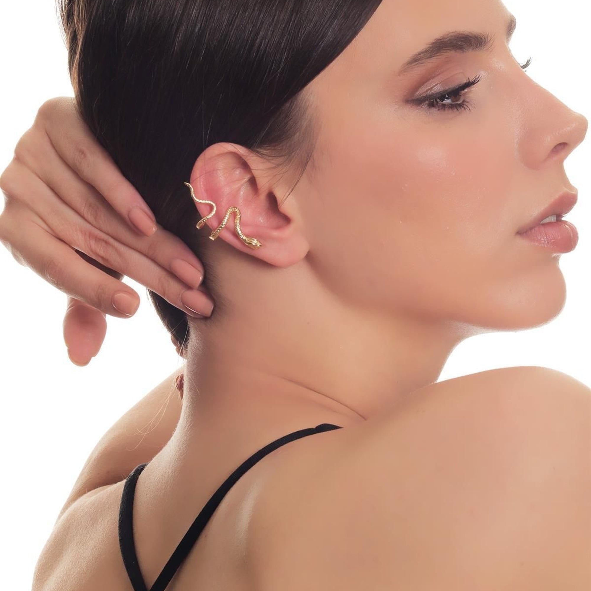 Elegant Antique Gold Plated Snake Shaped Ear Cuff for Women
