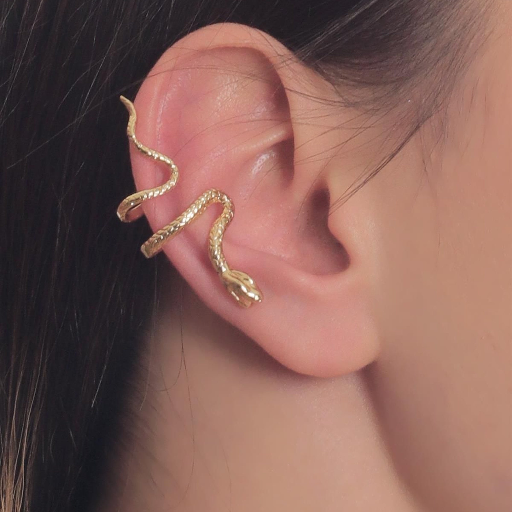 Elegant Antique Gold Plated Snake Shaped Ear Cuff for Women