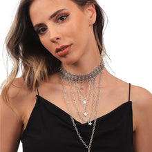 Elegant Antique Silver Plated Star Charm Multi-Chain Necklace for Women