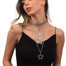 Elegant Antique Silver Plated Star Charm Multi-Chain Necklace for Women