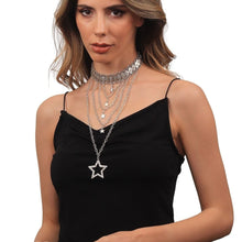 Elegant Antique Silver Plated Star Charm Multi-Chain Necklace for Women
