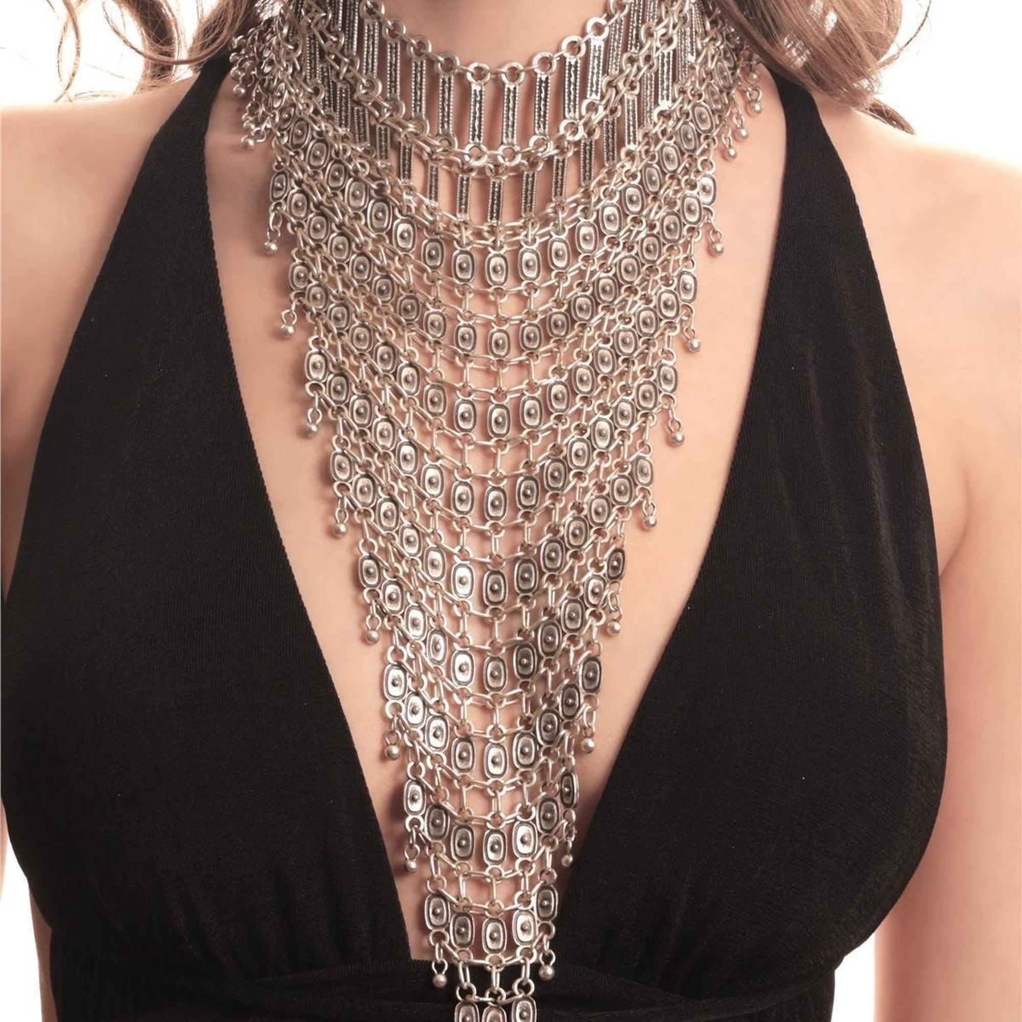 Elegant Antique Silver Plated Star Charm Multi-Chain Necklace for Women