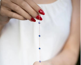 Handmade sapphire beaded bracelet with genuine blue gemstones, a timeless minimalist jewelry piece.