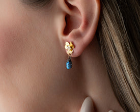 Handmade Blue Ladybug Earrings in sterling silver Ð front view