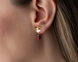 Sterling silver ladybug stud earrings with intricate detailing