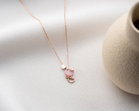 Pink Whiskers Heart Necklace with petals