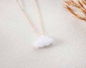 Opal Cloud Necklace Ð Minimalist Sterling Silver/Gold, Fire Opal Pendant, Dainty Celestial Jewelry, Dreamy Gift for Women & Dreamers
