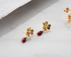 Gold Flower & Ladybug Dangle Earrings Ð Nature-Inspired Jewelry, Cute Bug Earrings, Lucky Charm Gift for Women & Girls, Handmade Design