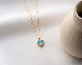 Gift-ready aquamarine heart necklace, perfect for sentimental jewelry lovers.