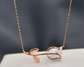 Sterling silver tulip necklace with opal gemstone, floral jewelry