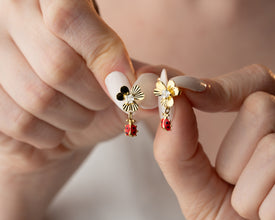 Styled outfit with floral dangle earrings and sundress - spring fashion
