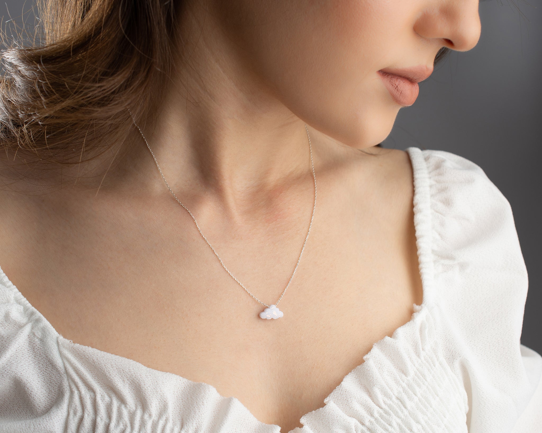 Opal Cloud Necklace – Minimalist Sterling Silver/Gold, Fire Opal Pendant, Dainty Celestial Jewelry, Dreamy Gift for Women & Dreamers