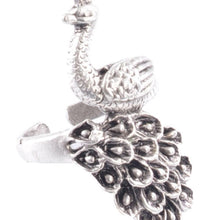 Elegant Antique Silver Peacock Ring, Symbolic Feminine Jewelry