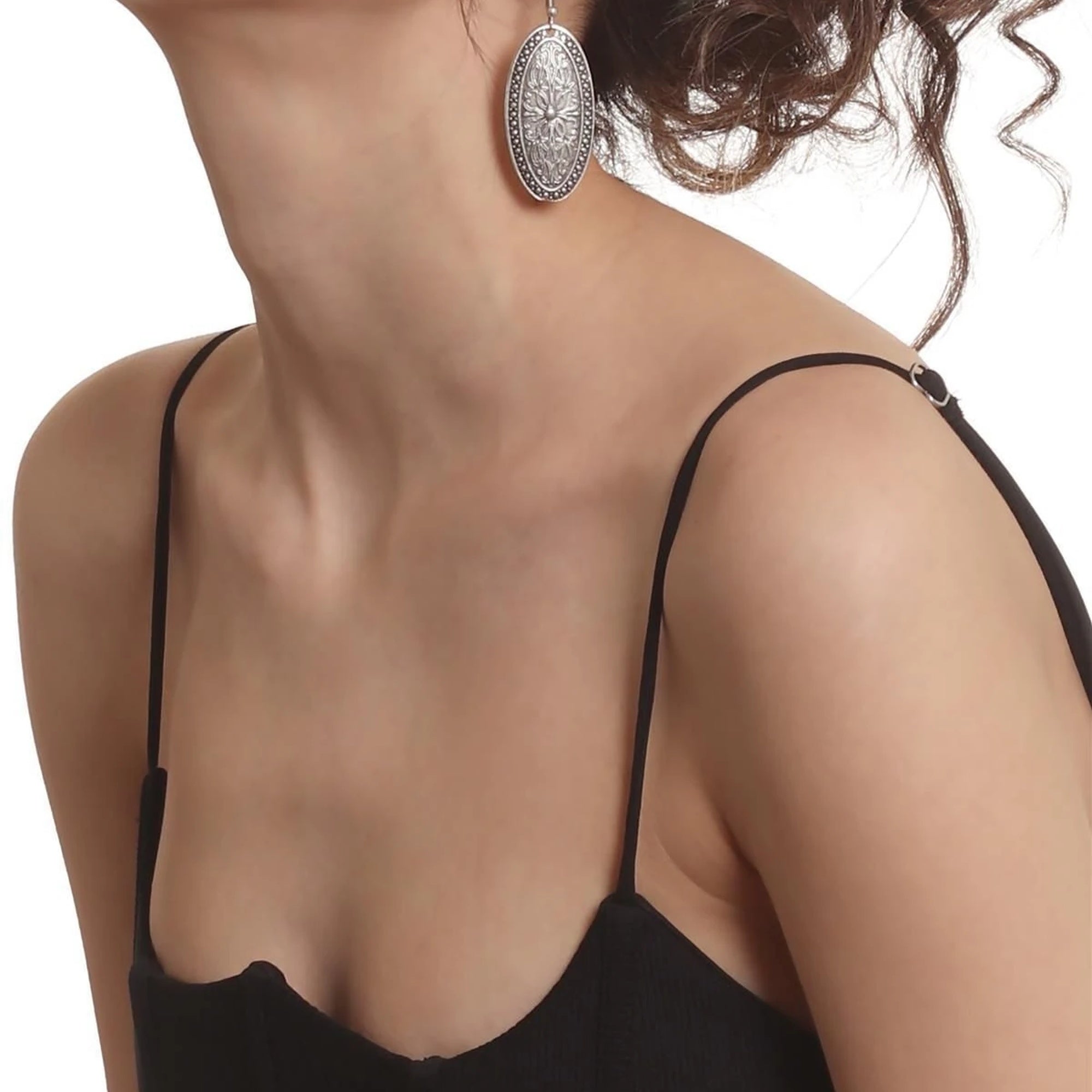 Elegant Antique Silver-Plated Dangle Earrings with Ethnic Oval Motif