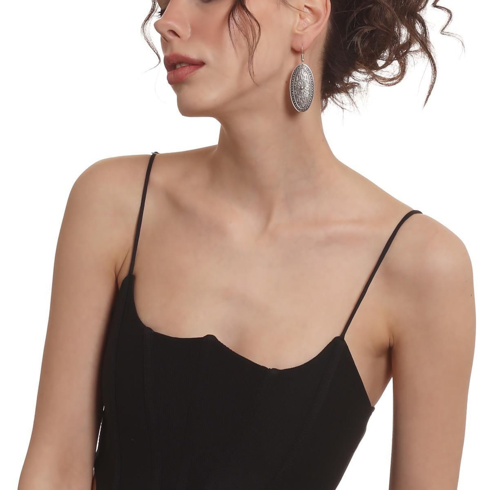 Elegant Antique Silver-Plated Dangle Earrings with Ethnic Oval Motif