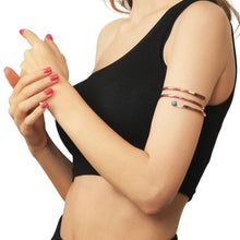 Elegant Handcrafted Copper Upper Arm Cuff with Dual Row Turquoise Stones