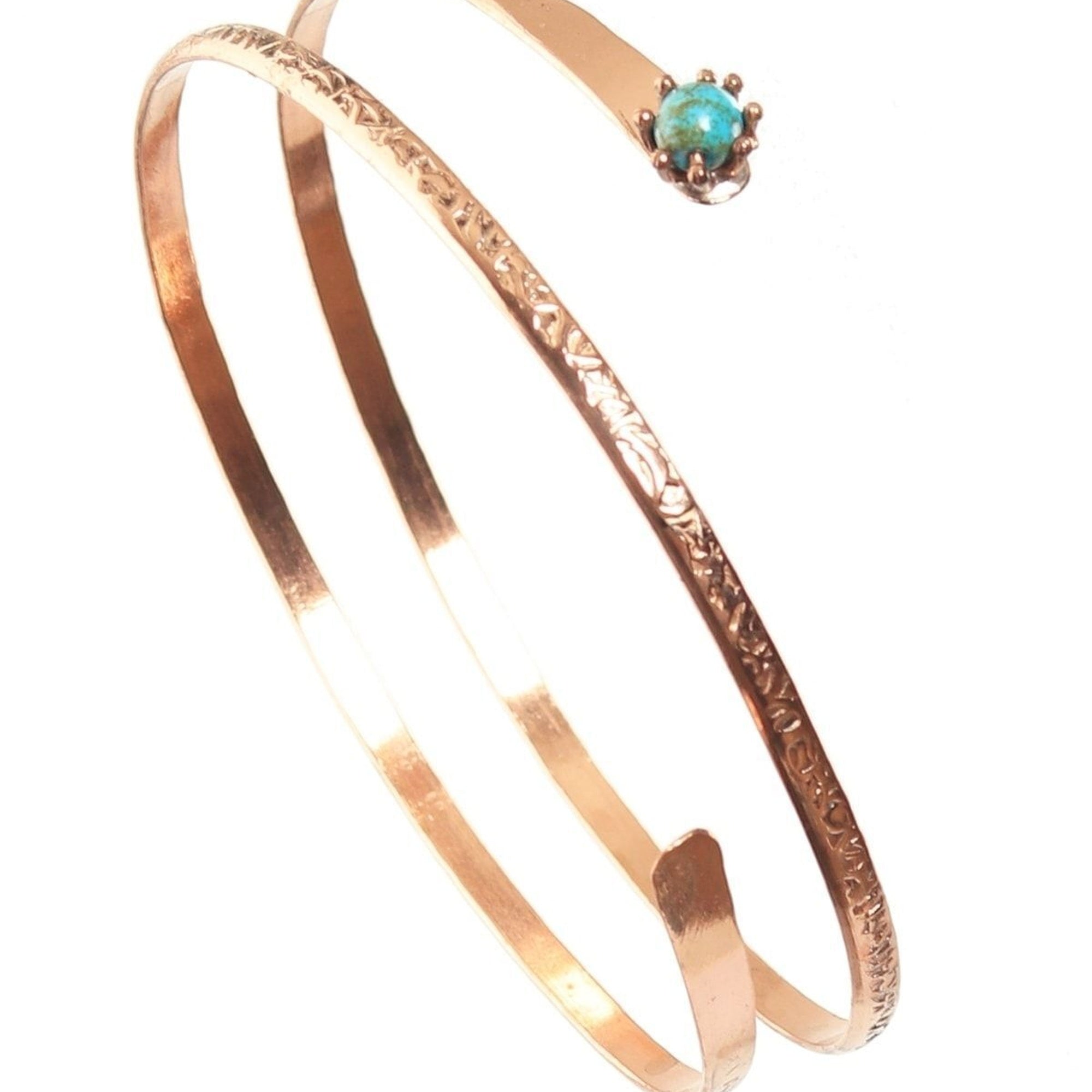 Elegant Handcrafted Copper Upper Arm Cuff with Dual Row Turquoise Stones
