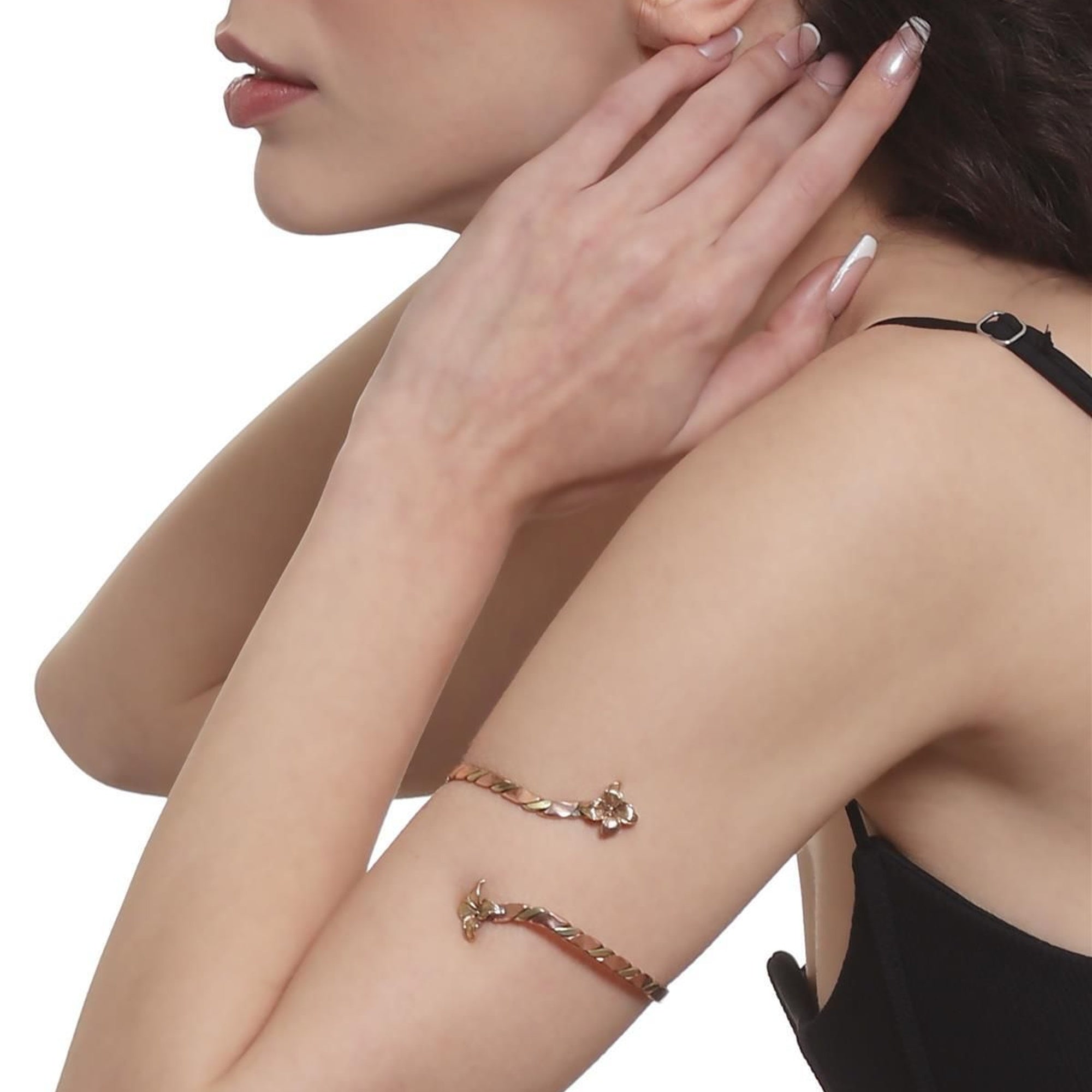 Elegant Handcrafted Copper Upper Arm Cuff with Twisted Floral Design, Adjustable