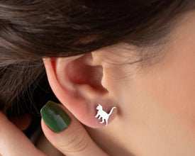 Handmade silver cat stud earrings, a stylish gift for pet lovers.