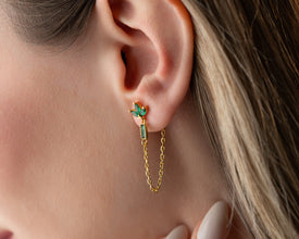 Festival outfit pairing: gold lotus earrings with fringe jacket and hat