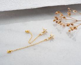 Macro detail of clear quartz crystals in gold lotus settings