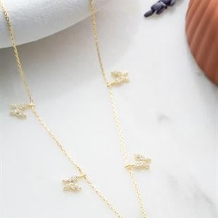 Gold Plated Silver Butterfly Necklace with Zircon Stones