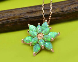 Minimalist Green Opal Lotus Pendant Necklace in Sterling Silver, inspired by nature.