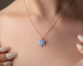 Silver Lotus Necklace with Light Blue Opal, handmade spiritual jewelry