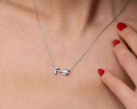 Dainty opal gemstone flower necklace, minimalist silver jewelry