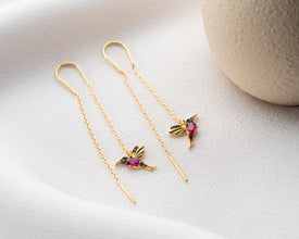 Front view of Ethereal Hummingbird Flutter Earrings in sterling silver