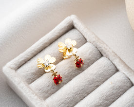 Gift-ready option: ladybug earrings with customizable note card