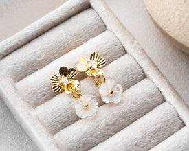 Macro shot showing iridescent mother-of-pearl in floral setting