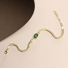 Fishbone Chain Bracelet – Rhodium-Plated 925 Sterling Silver with Oval Green Zircon