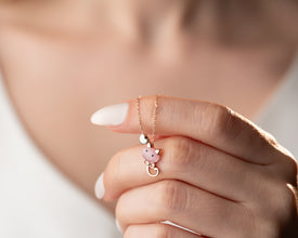 Pink Whiskers Heart Necklace in sterling silver displayed from the front