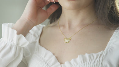 Delicate silver butterfly charm necklace for women with sparkling accents