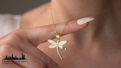 Dragonfly pendant with protective Evil Eye on silver chain