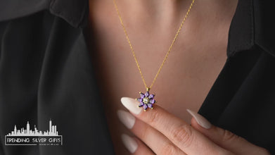 Handmade sterling silver amethyst flower necklace, a delicate floral birthstone pendant.