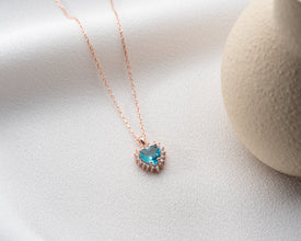 Handmade aquamarine heart necklace in sterling silver, a perfect birthstone gift.
