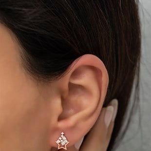 Close-up of an ear wearing a star-shaped earring with a blurred background