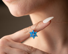 Silver Lotus Necklace with Blue Opal, handmade spiritual jewelry