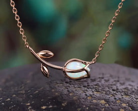 Opal gemstone tulip pendant on sterling silver chain