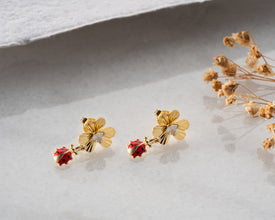 Elegant gift box presentation for floral ladybug bridesmaid jewelry