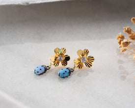 Boho-style outfit paired with Blue Ladybug Earrings