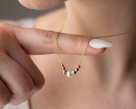 Front view of Elegant Pearl Beaded Necklace with round freshwater pearls