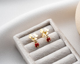 Festival-ready whimsical jewelry - floral ladybug earrings for summer