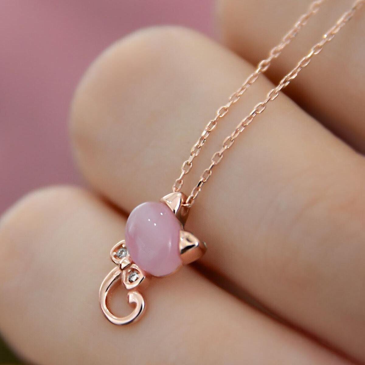 Moonstone Cat Pendant Necklace • Cat Pendant Silver • Cat Mom Gifts - Trending Silver Gifts